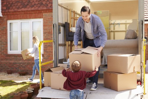 Business relocation planning in Greenwich with office equipment ready to move