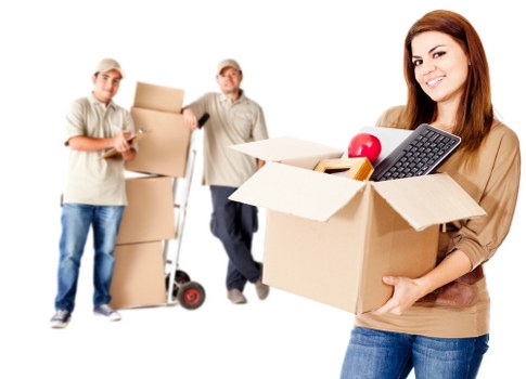Packed office furniture and equipment ready for transport
